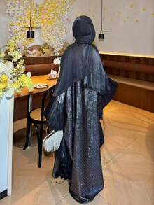 Liyacollection 闪亮蝴蝶长袍，场合长袍，派对礼服，休闲长袍，日常礼服，端庄时尚长袍，卡夫坦长袍 - 黑色 - 查看 5