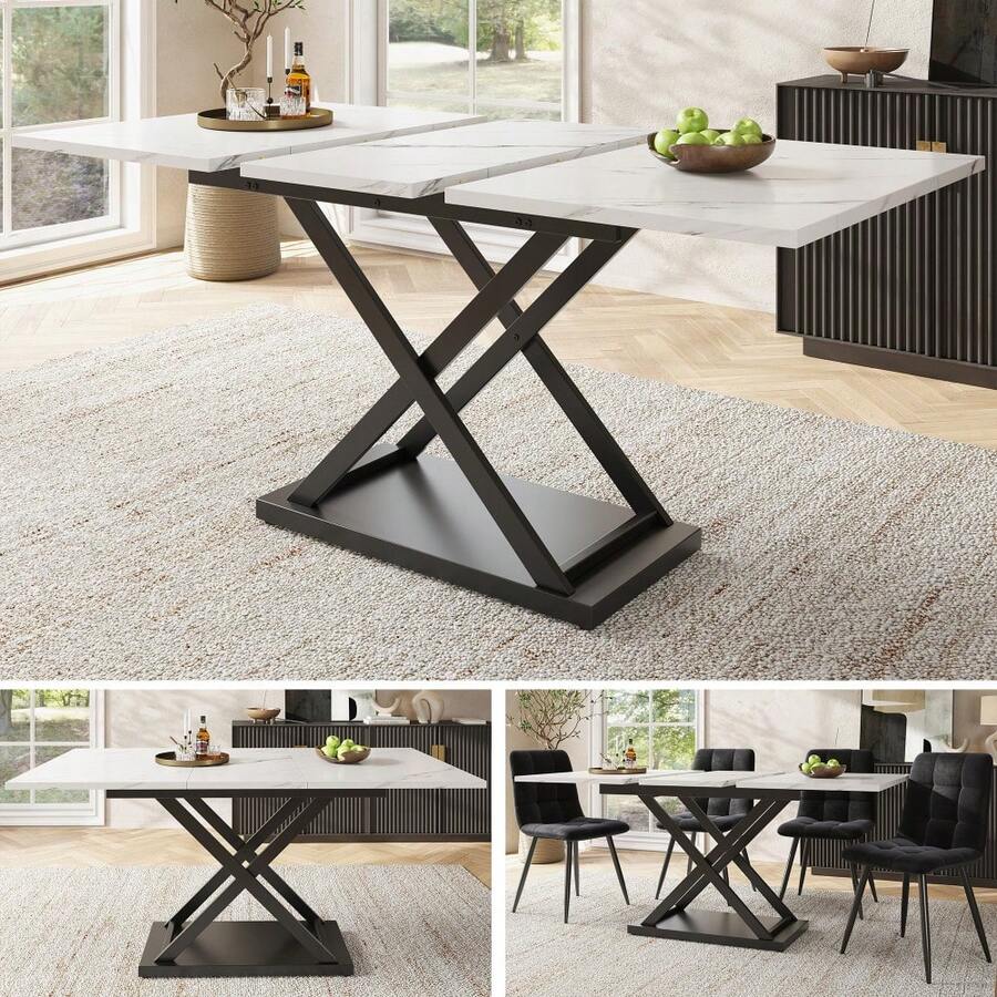 Dining Tables - White+Black+MDF+Metal - View 1