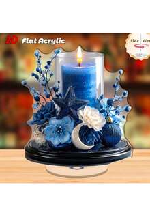 Urzekająca noc, szklana świeca bożonarodzeniowa i projekt domu – płaska dekoracja świąteczna z akrylu 2D, odpowiednia na werandę, do sypialni i salonu – najlepszy prezent świąteczny