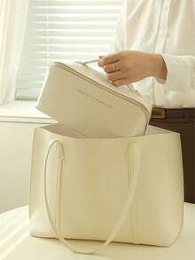 1 Stück Make-up Tasche aus PU, tragbare Kosmetik Aufbewahrungstasche, Organizer mit großer Kapazität für Make-up Utensilien - hergestellt aus wasserundurchlässigem PU Material, mit Reißverschluss, tragbar, geeignet für Reisen, Make-up im Schlafzimmer, Kosmetikaufbewahrung im Badezimmer, Hautpflege, Lippenstifte, Reisezubehör, Wohnheim Mehrzweck, Reiseessentials, Valentinstag Geschenk, Urlaubsgeschenk - Braun - Übersicht 4