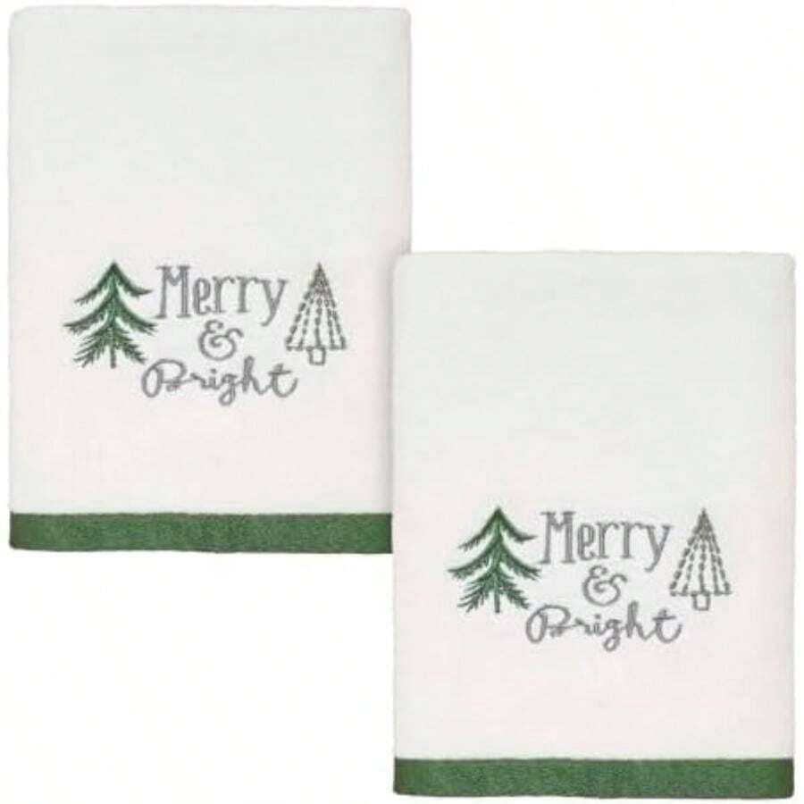 Avanti Linens - , Terciopelo de algodón Bordado Suave, Decoraciones navideñas (colección de árboles de Navidad)(2pc Hand Towels Blanco) - Multicolor - Ver 1