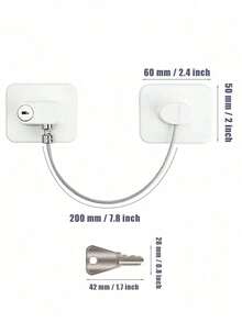 1pc Stainless Steel Zinc Alloy Fridge Door Lock With 2 Keys, 16cm Connection Line, Adhesive Lock, No Drilling Required. Cabinet Drawer Lock, Fridge Lock, Child Safety Window Lock, Suitable For Furniture, Washing Machine, Home Appliances