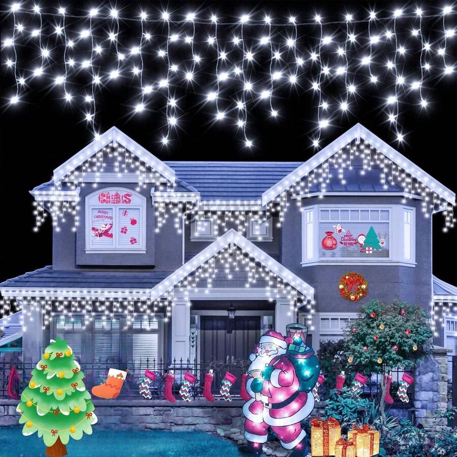 Serie Luces Navideña Cadena 200 Led 20 Metros 8 Modos Cable Transparente Decorativa Luz Multicolor Adorno Navidad Hogar Interior Exterior - Blanco - Ver 1