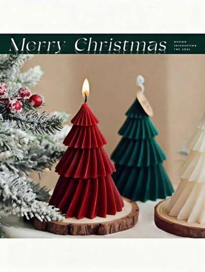 1支绿色/红色/白色圣诞树造型蜡烛，圣诞礼物，圣诞树造型蜡烛，圣诞装饰品，香薰蜡烛，圣诞蜡烛，圣诞礼物，女士礼物，女士圣诞礼物（手工制作，可能存在轻微色差。）