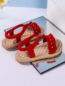 1 Pair Girls' Soft Sole Non-Slip Fashion Versatile Casual Flat Sandals/Slippers, Suitable For Summer - Red - View 3