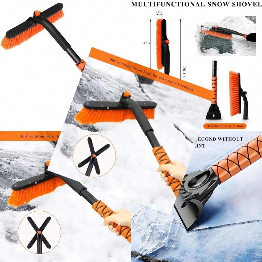 New Raspador y cepillo para polvo de nieve para coche 26.4 pulgadas herramienta desmontable de eliminación de nieve de invierno con agarre ergonómico de espuma raspador de hielo extendido 2 en - Horizontal - Ver 1