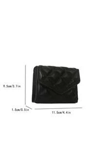 1 chiếc ví gập đôi nhỏ gọn bằng da PU hình thoi chần bông, thời trang dành cho nữ, phù hợp sử dụng hàng ngày và làm quà tặng, ví mini, ví cầm tay, ví nhỏ xinh, ví cho phụ nữ, ví cho các quý cô. - màu đen - Xem 2