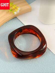 3pcs Set Exaggerated Asymmetric Semi-Transparent Acrylic Bracelet, Unique Versatile Design, Suitable For Women - Twisted Shape (transparent Brown + Beige + Orange) - View 6