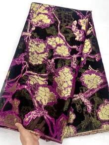 5码/1码 高品质新款花卉刺绣薄纱蕾丝面料，2025花卉提花图案网布，时尚设计图案锦缎面料，适用于服装缝纫，适合非洲、尼日利亚派对、宴会、婚纱、女士连衣裙、家居装饰窗帘DIY，可选颜色：粉色、红色、金色、绿色、蓝色、紫色、多色，仅限手洗，按码裁剪 - 彩色 - 查看 6