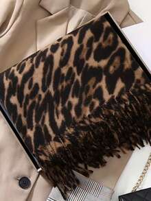 Khăn choàng tua rua họa tiết da báo sang trọng, khăn quàng cổ ấm áp kiểu cổ điển dành cho nữ, phụ kiện thời trang đa năng. - Màu Khaki - Xem 8