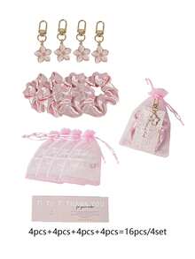 16pcs Gift Set, Includes Charms, Hair Ties, Thank You Tags And Organza Bags, Suitable For Wedding, Birthday Party Gifts, Party Favors, Bridal Shower Gifts, Wedding Decorations, Guest Souvenirs ,Scrunchies ,Scrunchy Hair Ties - Multicolor - View 9