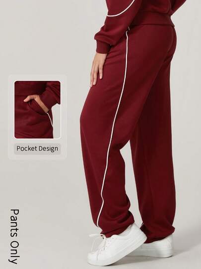 NcmRyu 1pc Women High Waist Straight Leg Striped Sports Pants With Side Pockets