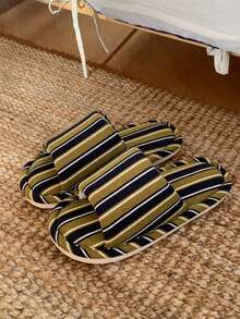 XIXITIAO Retro Color Block Striped Slippers, Indoor Casual Soft Flat Slippers, Breathable All Season House Shoes For Home & Bathroom, Classic Color Block Flat Slippers For Women - Fruit Green - View 8