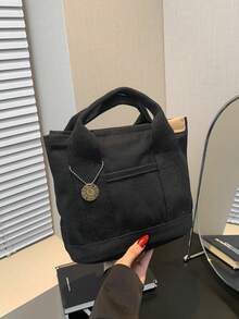 Canvas Tote Bag Large Capacity Women's Lunch Bag Multilayer Casual Handbag Fashion Small Phone Bag, Women Faux Leather Flap Crossbody Bag With Adjustable Strap, Japanese Bag - Black - View 7