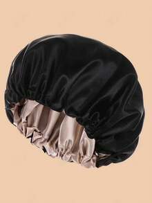 1pc Random Color Elastic Satin Beanie Hat, Everyday Wear - Black - View 2