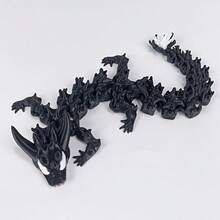 1pc 3D Printed Baby Dragon Desktop Decor - Cute Black With Red & Blue Accents - Home, Office, Birthday, Christmas, Halloween Gift - Perfect For Dragon Lovers, Handcrafted Miniature Statue, Home Decoration, 25cm Length - Multicolor - View 13