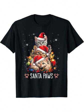 Men'S Santa Paw & Claw Christmas Cat Graphic T-Shirt - Black Holiday Tee With Santa Cats, Soft Stretchy Shirt For Cat Lovers, All-Season Casual Wear, Christmas Party Outfit Or Everyday Apparel - Funny Christmas Gift For Pet Owners, Christmas T Shirt, Festive Clothing, Playful Design, Comfortable Fit, Seasonal Apparel, Holiday-Themed Apparel, Durable Material, Short Sleeve Top, Pet Lovers, Unisex Heavyweight 220gsm T-Shirt For Men & Women, Rock Band T Shirts, Music Fan Apparel