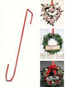 Gancho ajustable para corona de Navidad, gancho de hierro metálico decorativo para puerta, gancho de forja navideño sin perforación, gancho extendido para colgar coronas de Navidad, ganchos extendidos para colgar ropa en tiendas - Rojo - Ver 3