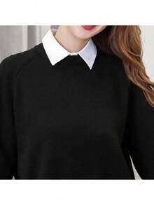 1pc Women's White Detachable Shirt Collar, Universal Business Casual Versatile Sleeveless Fake Collar, Half Shirt Artificial Collar, Sweater Undershirt, Sleeveless Shirt, Versatile Vest Blouse, White Pointed Collar, Decorative Stand Collar Round Collar, Suitable For Office Workwear, Holiday Gift (Button Color Random) - Multicolor - View 7