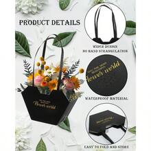 Pieces Flower Gift Bags With Handle Kraft Paper Flower Box Bouquet Waterproof Flower Boxes For Arrangement Flower Bouquet Bags For Gift Home Decoration Baby Shower Party Black - 黑色 - 查看 4