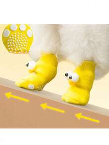 2双秋冬宠物狗袜，黄色大眼睛设计，防滑点状，适合泰迪熊和其他宠物 - 黃色 - 查看 3
