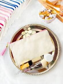 1个/5个/10个装帆布拉链带流苏收纳袋,旅行化妆包,化妆品收纳包,铅笔盒,适合度假、海滩、浴室、卧室使用,大容量 - 米色 - 查看 4