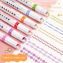 6pcs Dual-Tip Floral Outline Pens + Colorful Fluorescent Pens + Wavy Fluorescent Pens: Suitable For Daily Drawing, DIY Scrapbooking, Students/Teachers/Office Workers, Ideal Gift For Back To School And Holidays - Multicolor - View 1