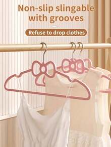 1/5/10 piezas Perchas para ropa con diseño de lazo rosa, perchas de plástico con lazo antideslizante para el armario de niñas, adecuado para dormitorio de estudiantes, armario del dormitorio, organizador, almacenamiento en el hogar - Rosa - Ver 4