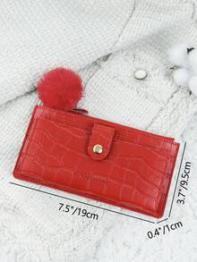 SOUTHLAND&KANGAROO With A Pom-Pom Charm,Burgundy Bag Charry Red Bag Wine Red Bag,Crocodile Embossed Fold Over Long Wallet Women Fashion Modern Business Slim Portable Versatile Large Capacity Credit Card Zipper ID Card Money Cash - Red - View 9