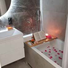 25-37.4 Inch Bamboo Bathtub Tray, Luxury Bathroom Storage Rack, Suitable As Housewarming Gift, Holds Phone, Book, Tablet, Fruit, Compact Bathtub Wine Glass Holder - Bamboo - View 8