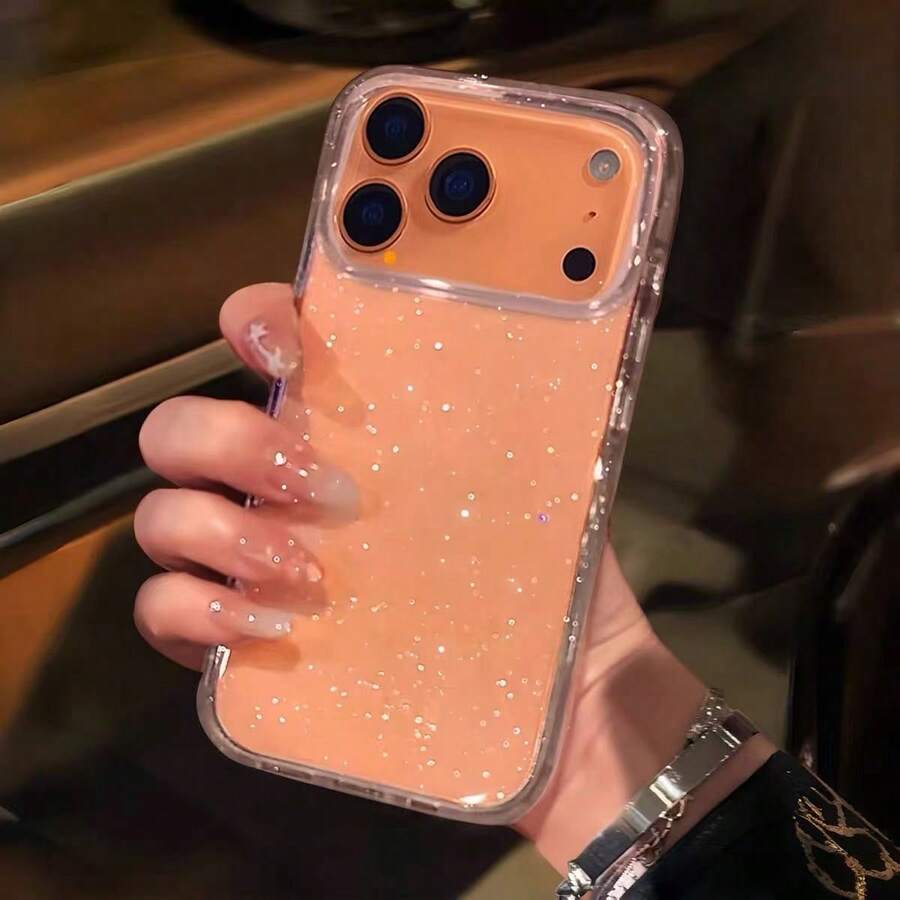 1pc Luxury Glitter Bling Fine Sequin Clear Phone Case Compatible With Iphone 17 Air 16 15 14 13 12 11 Pro Max Plus Soft TPU Back Cover - Clear - View 1