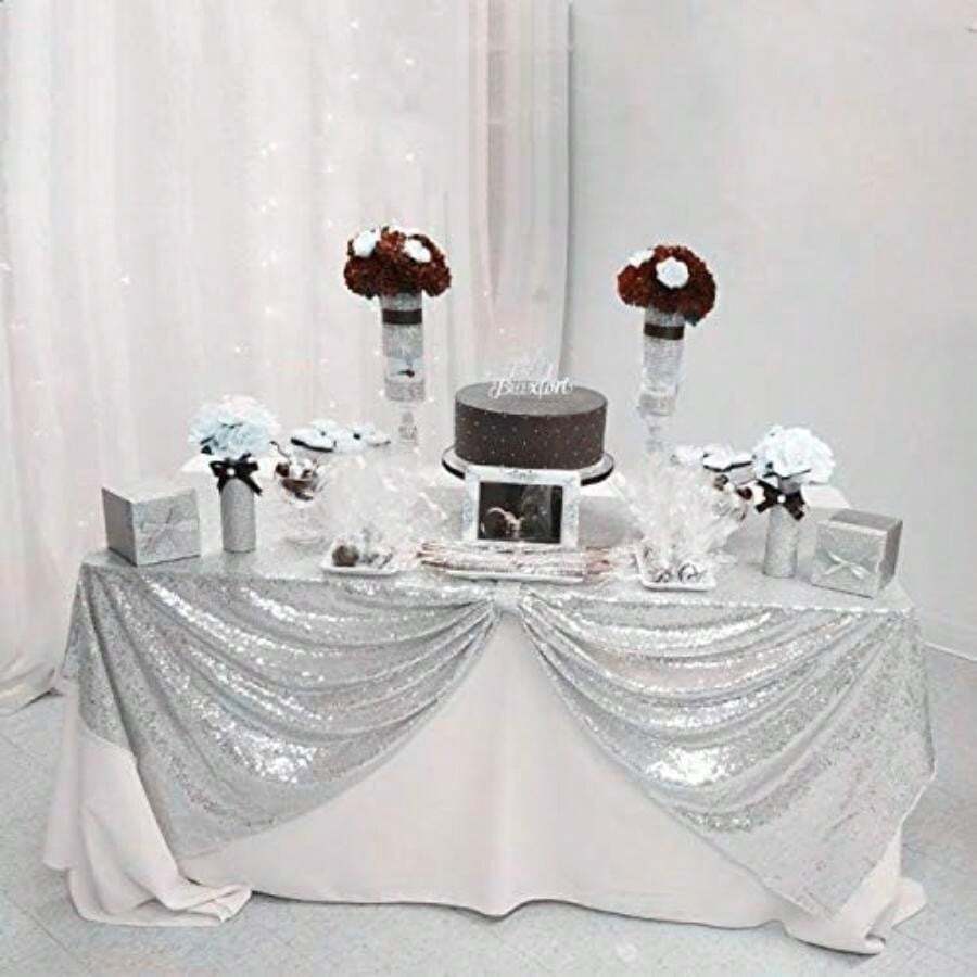 -COOL - Mantel Rectangular de Lentejuelas para San Valentín, Navidad, 60 x 102 Pulgadas, sin Costuras, Tela de Lentejuelas Rojas, para decoración(50x80 Inch plateado) - Multicolor - Ver 1