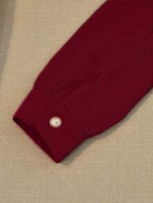 Áo kiểu nữ thanh lịch tay dài cổ đứng cài cúc phía trước, bèo nhún, chất liệu polyester, thích hợp cho mùa xuân. - Màu Đỏ Sâu - Xem 5