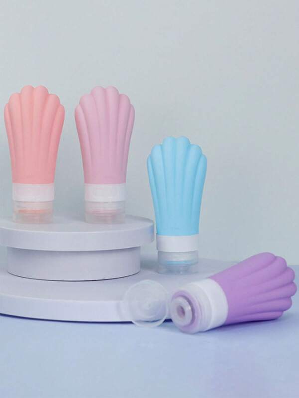 (Random Color) 89ml Scallop Shaped Silicone Refillable Bottle + 100ml Lotion Refillable Bottle Set, Travel Portable Empty Bottle, Cosmetic Small Bottle