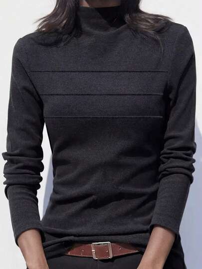2-In-1 Thermal Lined Turtleneck Pullover For Women, Autumn/Winter 2025 New Arrival, Stylish Thermal Patchwork Sweater Casual Black