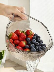 1pc Multi-Function Strainer With Handle - 2-In-1, Can Be Used As Vegetable Washer, Rice Washer, Colander And Fruit Bowl, Suitable For Kitchen Sink, Also For Rice Washing, Salad Preparation And Pasta Draining (Actual Product May Differ From Image, Actual Product Will Be Smaller) - Grey - View 9