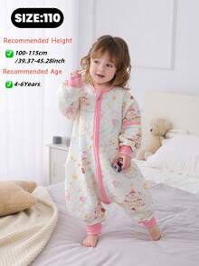 1.5tog 儿童睡袋，适合 3 个月至 7 岁宝宝，春秋冬款，薄棉绗缝睡袋，可拆卸袖子，儿童防踢防寒睡袋