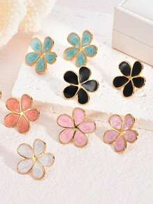 New Stainless Steel Non-Fading 5-Leaf Flower Stud Earrings, Fresh & Sweet 7-Color Flower Earrings, Lucky 5-Leaf Clover Earrings Suitable For Women & Girls, Delicate Flower Pendant Earrings With Soft & Elegant Design, Fashionable 7-Color Decorative Earrings - Wedding Party Jewelry, Exquisite & Cute Accessories For Carnival, Christmas, Valentine's Day, Mother's Day, Suitable For Daily Wear And Gatherings - Gold - View 7