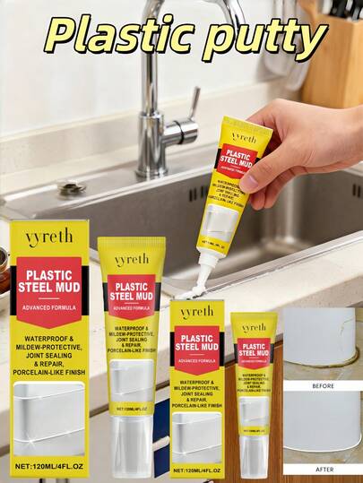 1pc Vyreth Plastic Steel Putty Waterproof Mildew-Resistant Caulk, Tile Grout Repair Adhesive For Kitchen, Bathroom, Toilet, Sink Cracks And Gaps, Ceramic-Like Effect, Waterproof And Mildew-Proof Sealant For Kitchen Floor