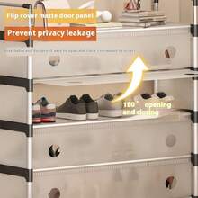 Zapatero de cinco niveles con puertas y resistente al polvo: Múltiples niveles de almacenamiento, diseño apilable individualmente, estructura metálica, 10 ganchos y un perchero/zapatero independiente. - Negro - Ver 8