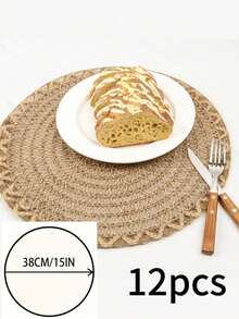 1/4/6/12pcs Boho-Style Table Mats, Plain Woven Round Placemats, Table Decor, Home Party Table Decor, Home Decor,Ramadan Decorations, Eid Decorations, Ramadan, Eid Decorations - Khaki - View 11
