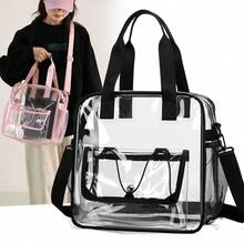 Large Capacity Stadium Approved Transparent PVC Tote Bag Shoulder Bag Clear Bag Sport Bag Lightweight Daily Crossbody Bag For Women/Unisex Waterproof Handbag For Concert Sport School Swimming Travel Vacation See Through Storage Bag - 黑色 - 查看 1