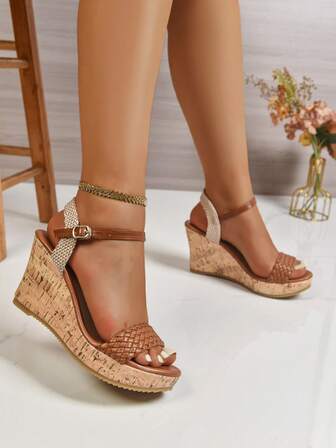 Sandalias de plataforma a rayas versátiles, impermeables, con cuña de suela gruesa, cómodas y ligeras para fiesta, vacaciones, playa, tallas grandes