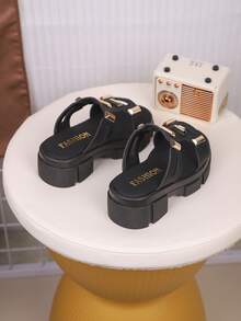 儿童PU皮厚底拖鞋一双，时尚简约，适合夏季穿着 - 黑色 - 查看 6