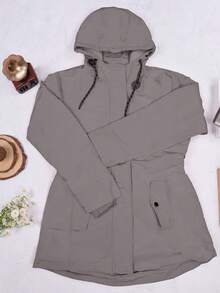 秋冬加厚派克大衣搭配夏爾巴連帽服裝 - 灰色 - 查看 7