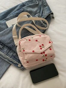 1 chiếc túi xách mini vuông tối giản in hình quả anh đào, có ngăn ngoài 3D, khóa kéo, dây đeo vai dài có thể điều chỉnh, túi đeo chéo nhỏ gọn, nhẹ, phù hợp cho nữ giới sử dụng hàng ngày và học sinh. - Hồng - Xem 4