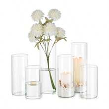 Transparent Glass Cylindrical Vase Set, Glass Vase, Modern Floating Candlestick Decoration, Windproof Candlestick, Hydroponic Vase, Aromatherapy Candlestick, For Table Center Decoration, Wedding Table Decoration, Home Decoration, Living Room Decoration - Clear - View 4