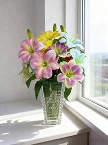 1pc Lily Artificial Flower Fake Flower Decoration Bedroom Living Room Dresser Artificial Flower Interior Decoration Fake Flower Day Lily Flower Pink/Blue/White, Valentine Day, Gift Gifts Birthday Graduation