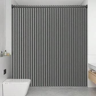 Modern Foldable Shower Curtain - Wet/Dry Separation, Polyester Material, Striped Design With Hooks And Storage Strap, Suitable For Home And Hotel Use All Year Round Bathroom Decor, Shower Curtain, Multifunctional Partition, Modern Style, Easy Maintenance (Folding Rod Not Included)