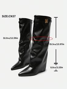 Botas altas con pliegues al muslo para mujer, estilo europeo y americano, tacón grueso, versátiles para otoño/invierno - Negro - Ver 7